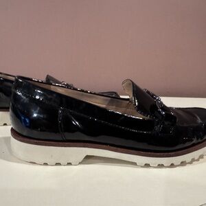 Karl Lagerfeld Black Patent Loafers with White Soles